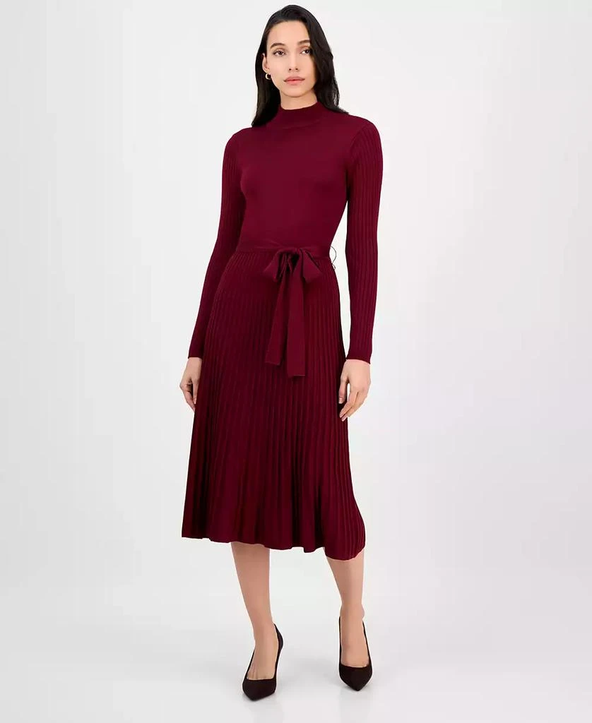 open lace back dress RanRui Sweater Dress Womens Winter Fall Long Sleeve Crew Neck Pleated  Knitted Fit and Flare Dress high Waist Feeling Formal Ankle Length  1302(A-Green,6-8) at Amazon Women's Clothing store main image 1