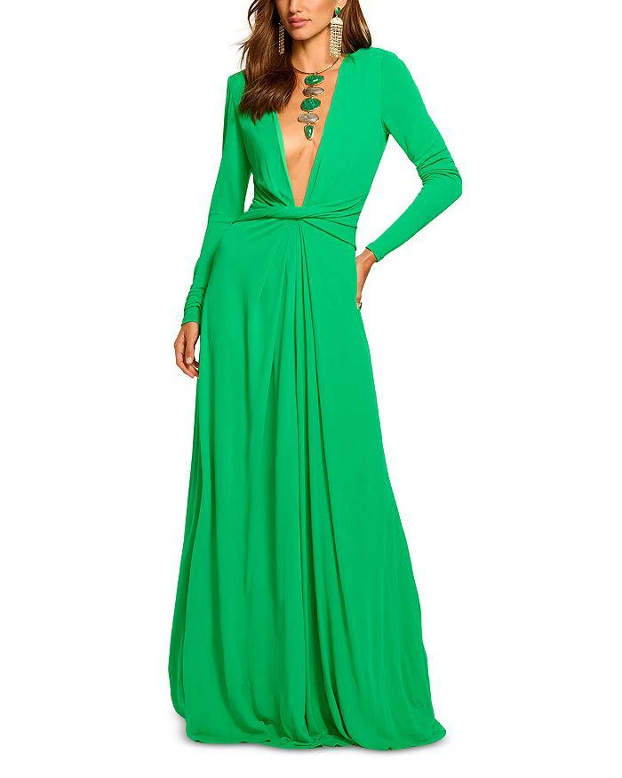 slim fit dress slacks Tatiana High Neck Gown in tropic green