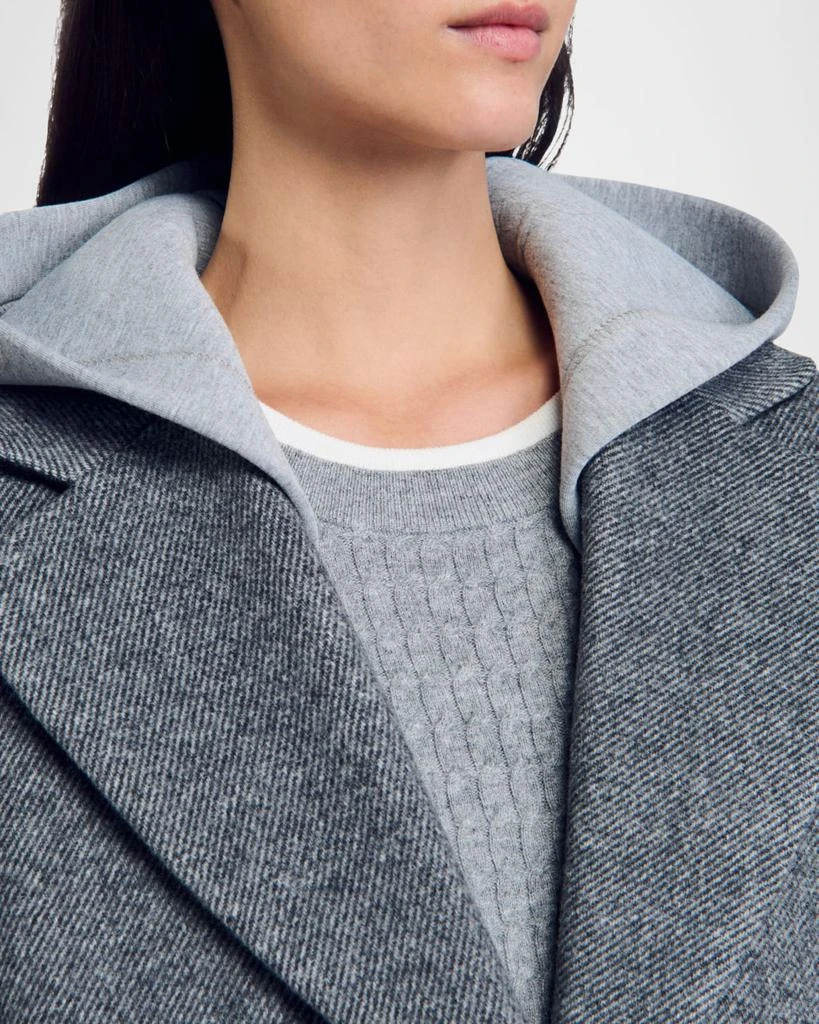 Sandro Oliver Wool Coat with a Removable Jersey Hood 5
