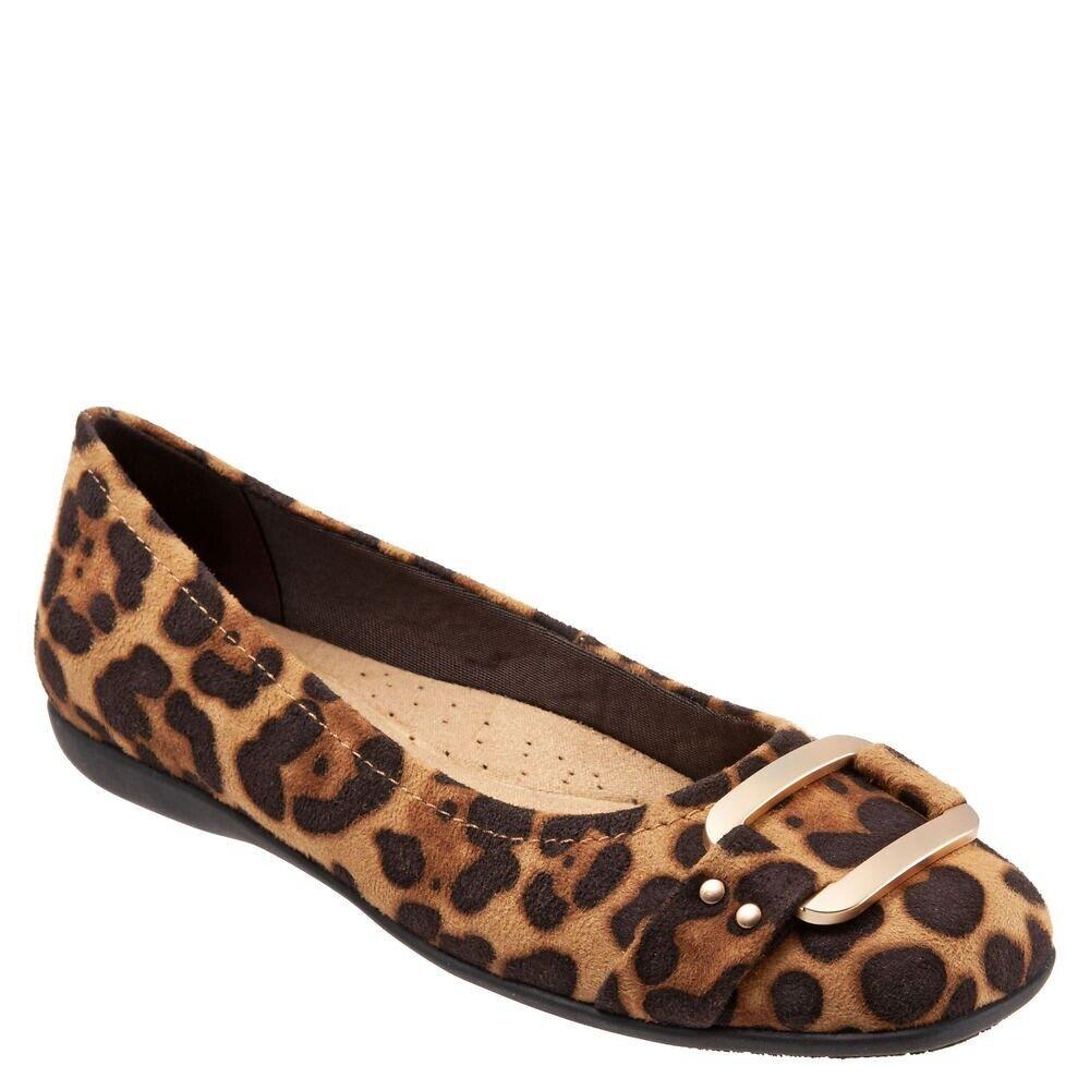 Trotters Sizzle Ballet Flats Women's 8 Brown Leopard Round Toe Slip On ZPO2652