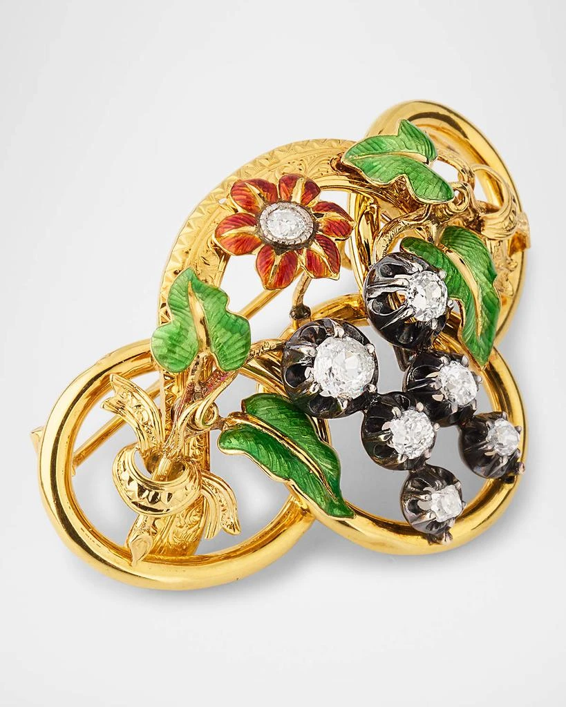 NM Estate Estate 18K Yellow Gold Victorian Chased Floral Pin with Diamonds 3