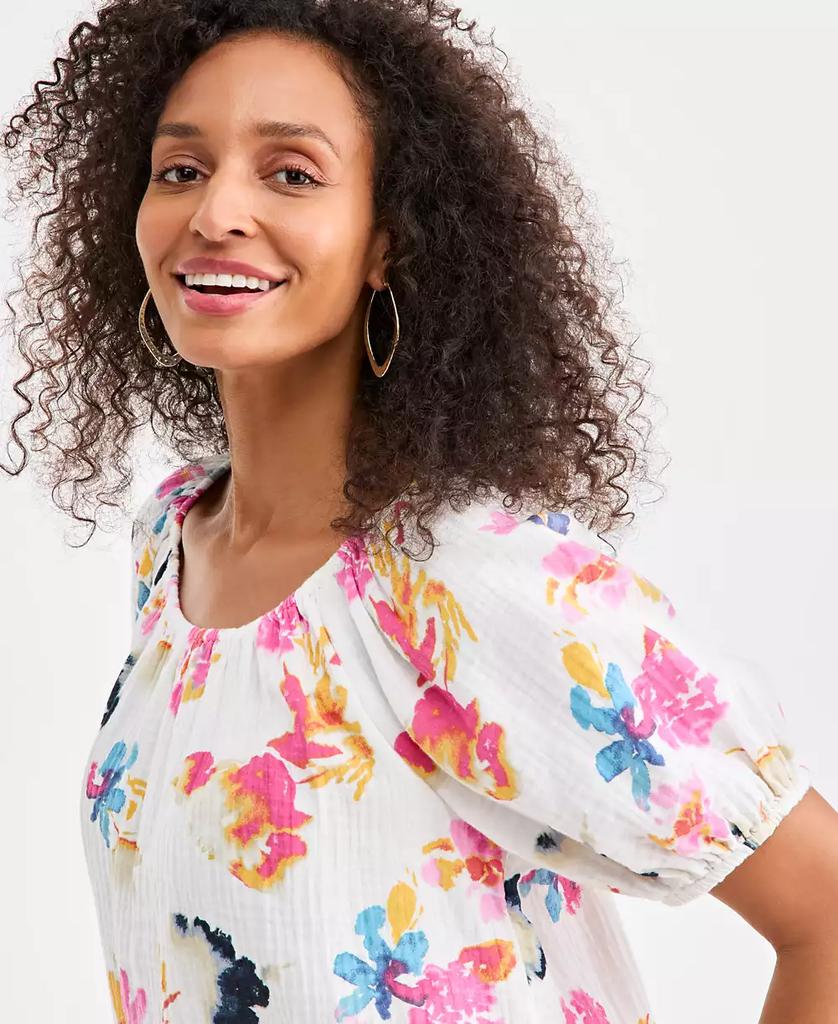 Style & Co Petite Print Gauze Short-Sleeve Bubble Top