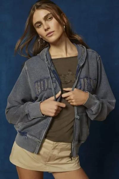 BDG BDG Distressed Logo Zip-Up Hoodie Sweatshirt 1