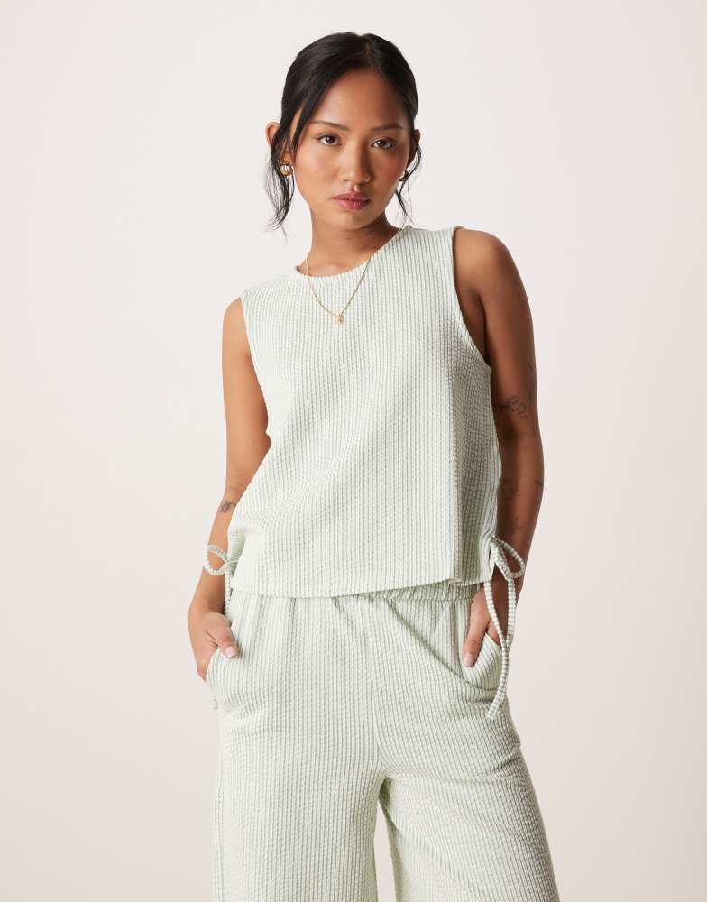 Vila Petite Vila Petite textured stripe sleevless tie side top co-ord in green and cream