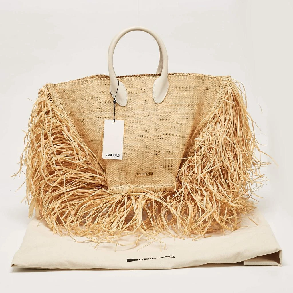 Jacquemus Jacquemus Beige Woven Raffia and Leather Le Baci Fringe Tote 11