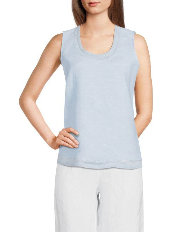 Saks Fifth Avenue 100% Linen Shimmer-Trim Tank 1