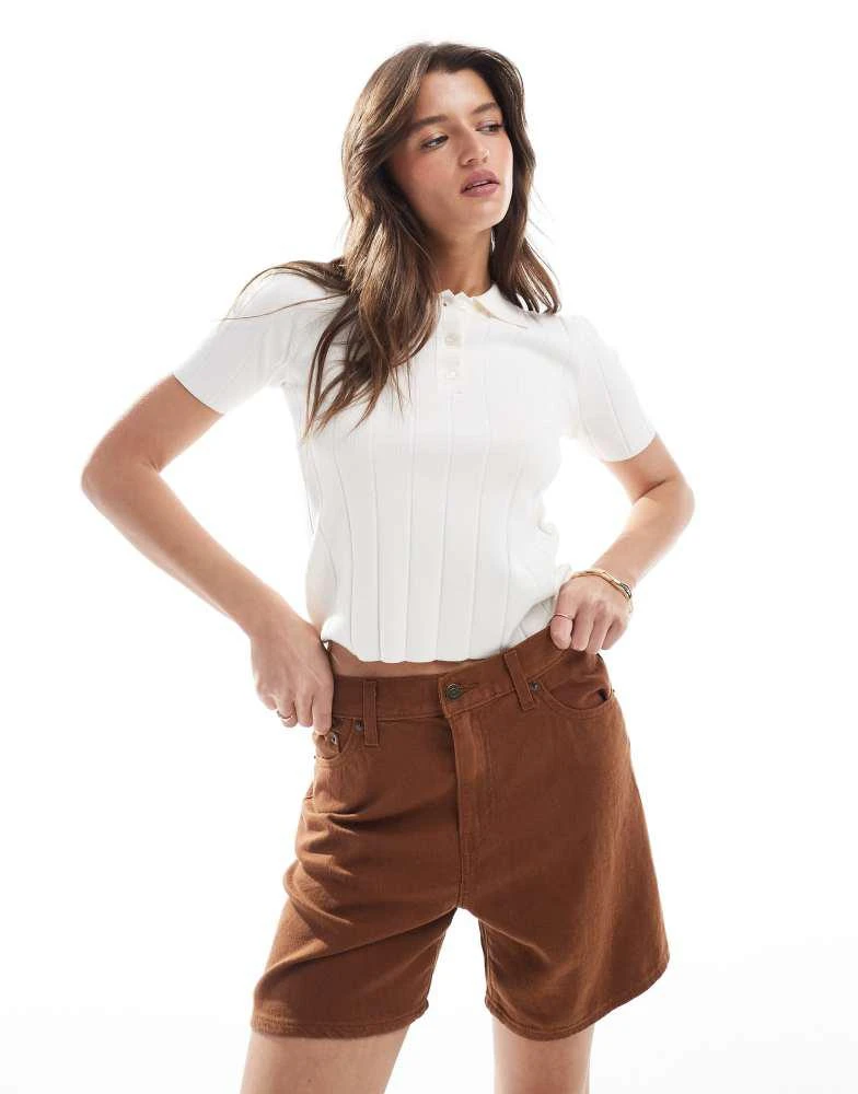 Levi's Levi's high waisted linen blend baggy denim shorts in brown 5