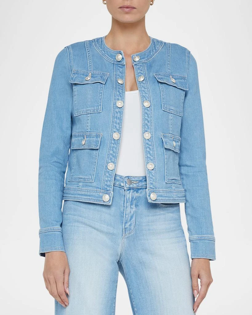 L'Agence Yari Faded Collarless Denim Jacket 5