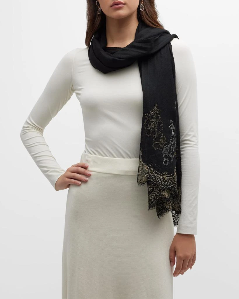 Janavi Beaded Floral Lace Border Cashmere Scarf 2