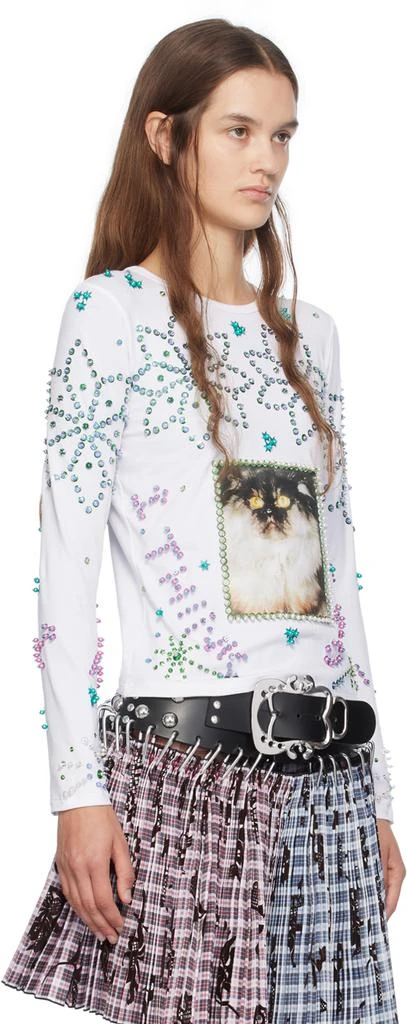 CHOPOVA LOWENA White Kitty Beaded Long Sleeve T-Shirt 2