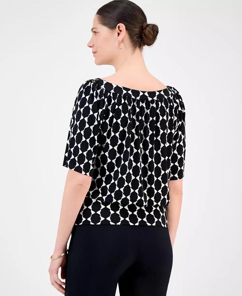 JM Collection Women's Printed Split-Neck Banded Bottom Top, Exclusively at Macy's