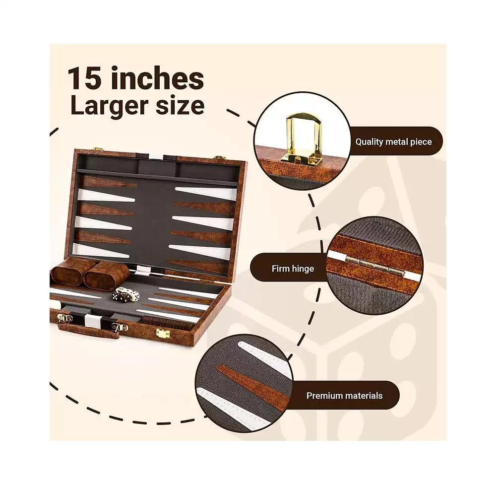 ROPODA Backgammon Board Game Set (15 Inches) for Adults and Kids - Classic Board Strategy Game 4