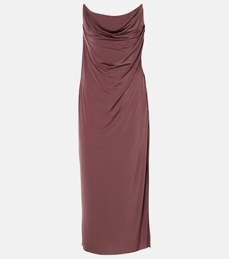white christmas dresses Black jersey hooded dress with a metal visible corset belt main image 1