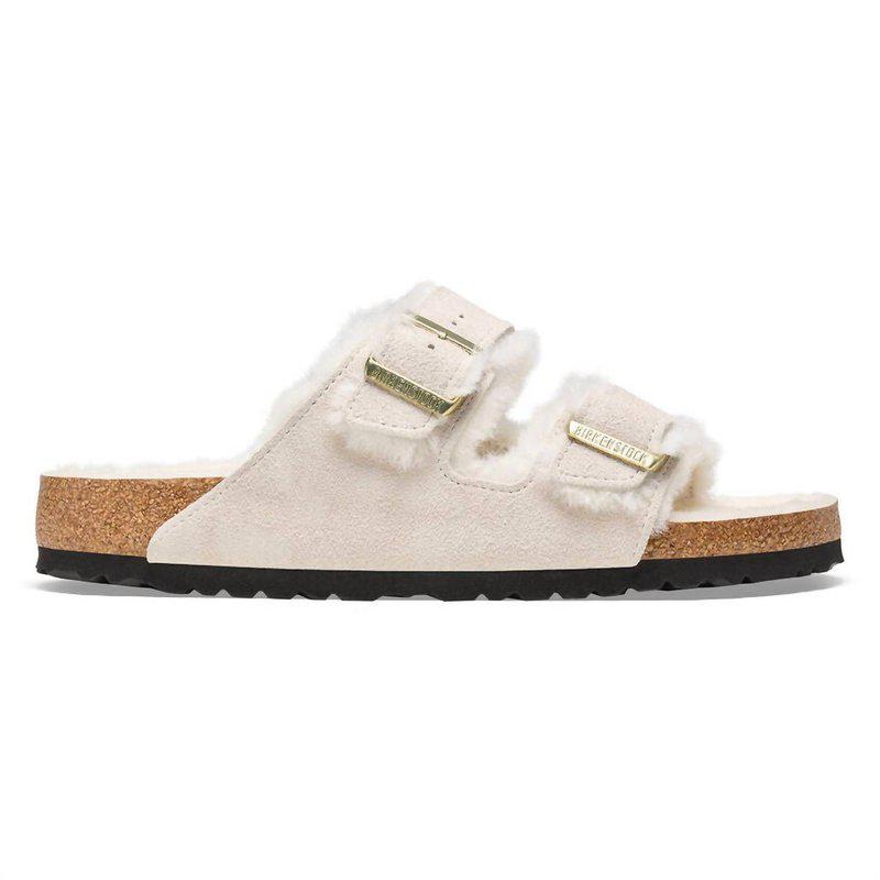 Birkenstock Women's Arizona Shearling Suede Leather Sandal In Antique White