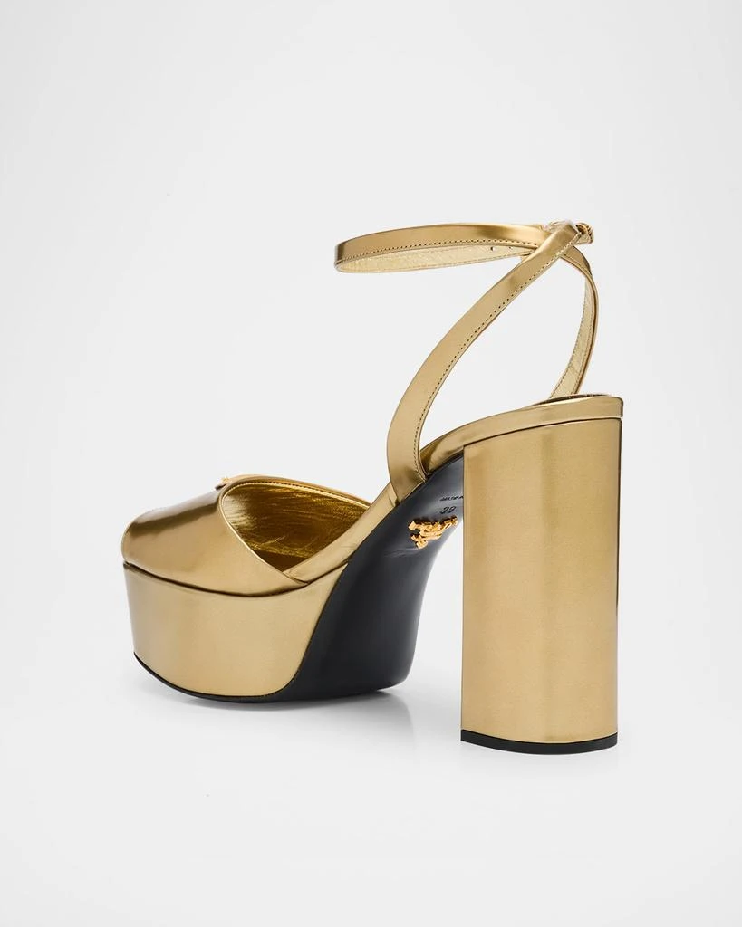 Prada Metallic Leather Ankle-Strap Platform Sandals 4