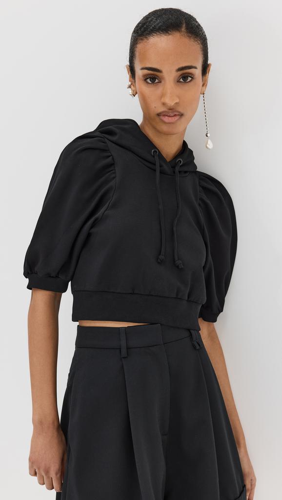 Simone Rocha Cropped Puff Sleeve Hoodie W/ Gathered Bow