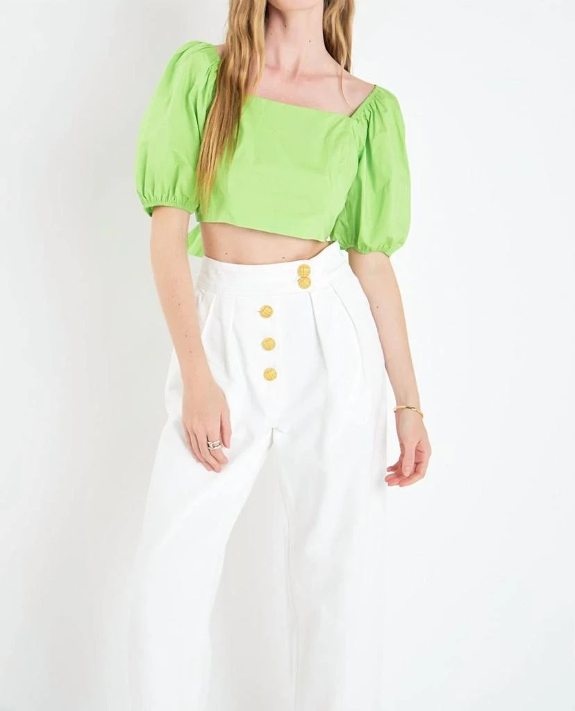 English Factory Puff Sleeve Top With Back Bow In Green 5