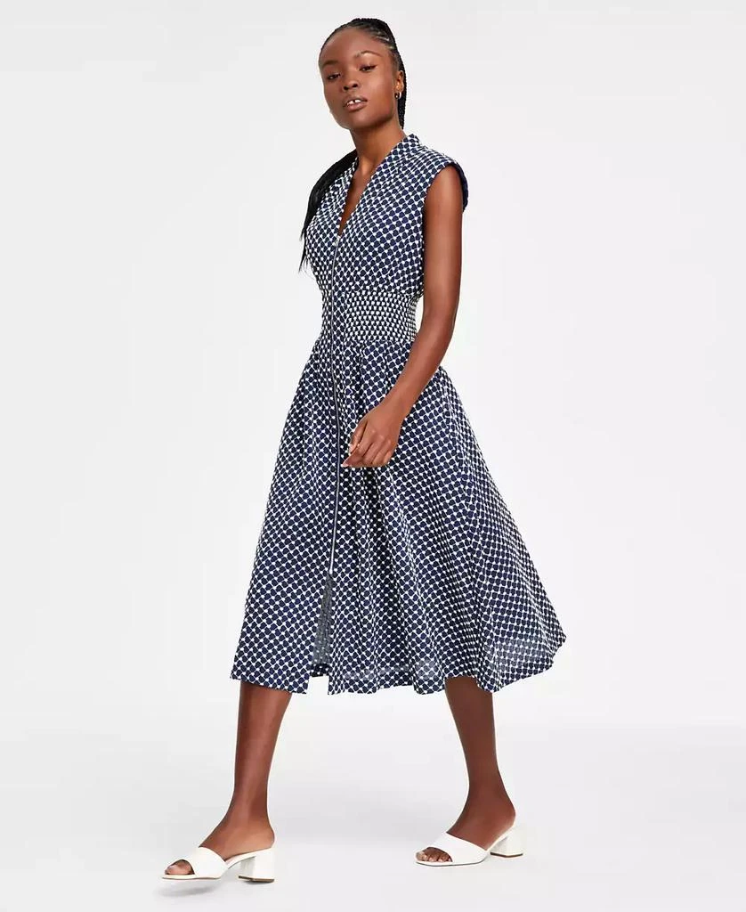 Kensie Women's Embroidered Cotton Zip-Front Midi Dress 4