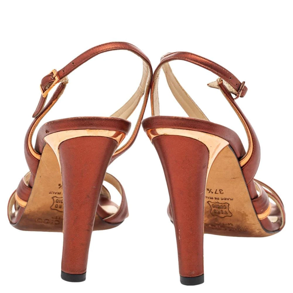 Jimmy Choo Jimmy Choo Metallic Bronze Leather Strappy Slingback Sandals Size 37.5 5