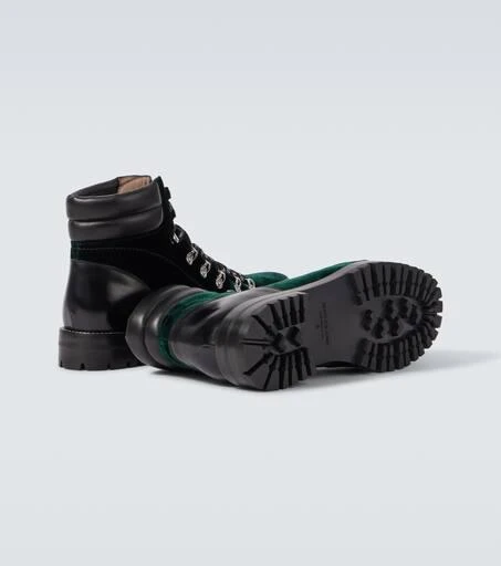 Manolo Blahnik Janka leather-trimmed velvet combat boots 7
