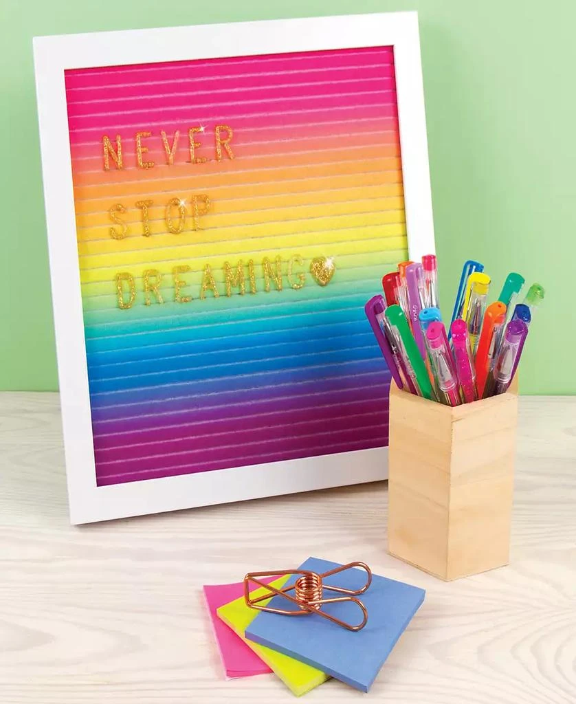 Three Cheers For Girls 3C4G Rainbow Felt Letterboard - 10' X 10" Changeable Message Board, With Hanging Hook Stand, Make It Real, Tweens Girls, 300 Gold-Tone Glittery Letters Emojis, Room Decor 8