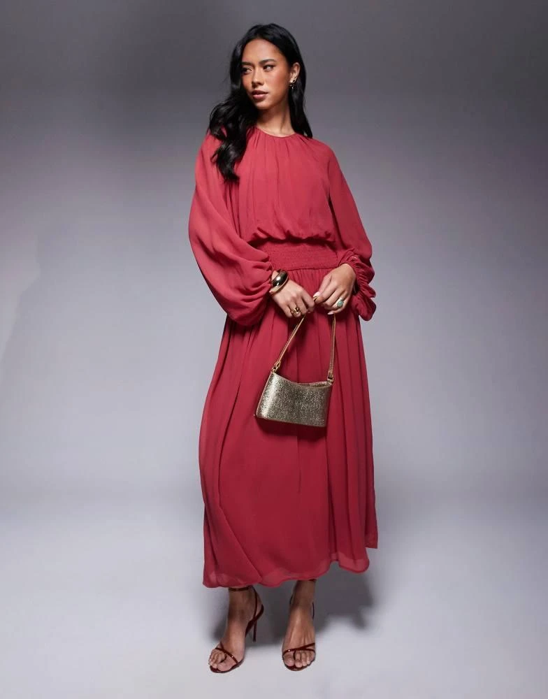 ASOS DESIGN chiffon shirred waist maxi dress in deep cherry  On Sale Now  with Up to 50% Off | Discover Exclusive Deals & Savings at BeyondStyle   Authentic ASOS Home|women with
