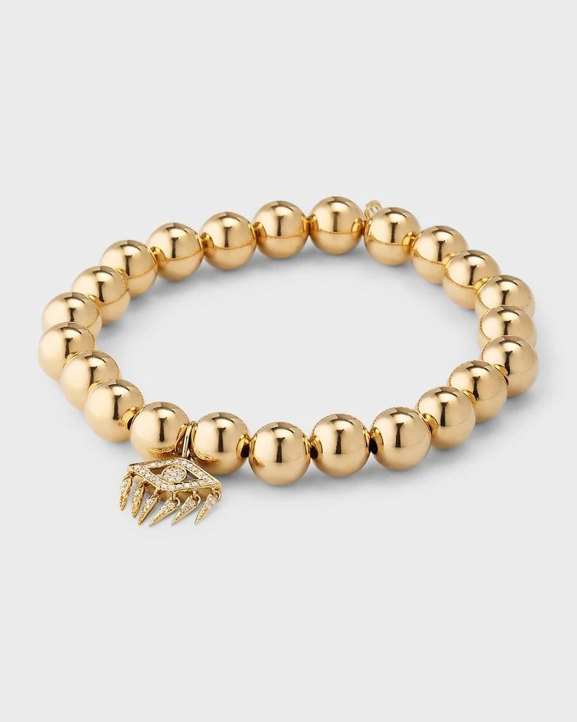 Sydney Evan Evil Eye Diamond Fringe Charm on Beaded 14K Yellow Gold Bracelet 4