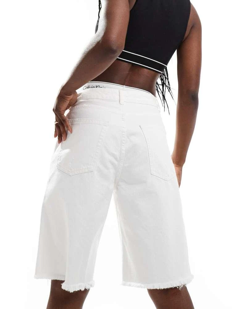 Mango Mango longline denim raw hem shorts in white 3