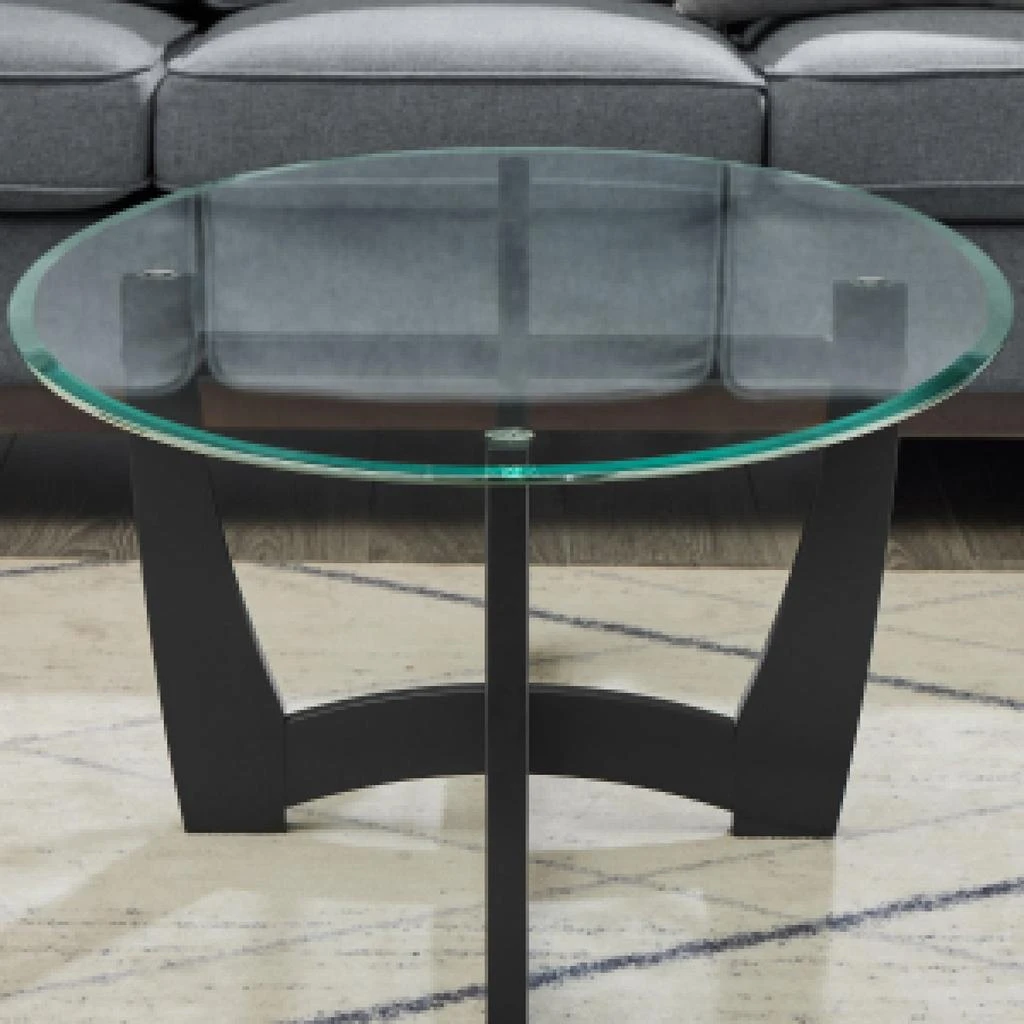 Streamdale Furniture Streamdale 48" Oval Glass Coffee Table - Black Round Center Table 4