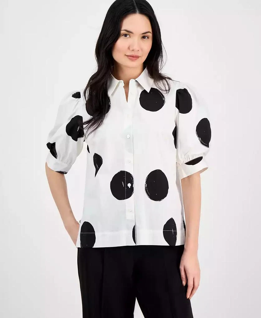 Tahari Women's Short-Blouson-Sleeve Button-Front Shirt 1