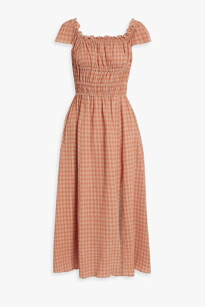Altuzarra Ruffled shirred gingham cotton-blend seersucker midi dress 1
