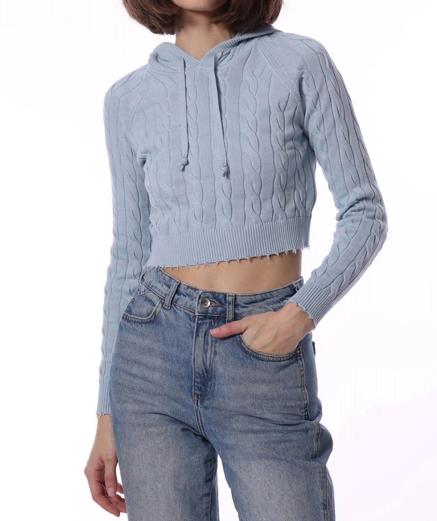 Minnie Rose Minnie Rose - Cotton Cropped Frayed Cable Hoodie