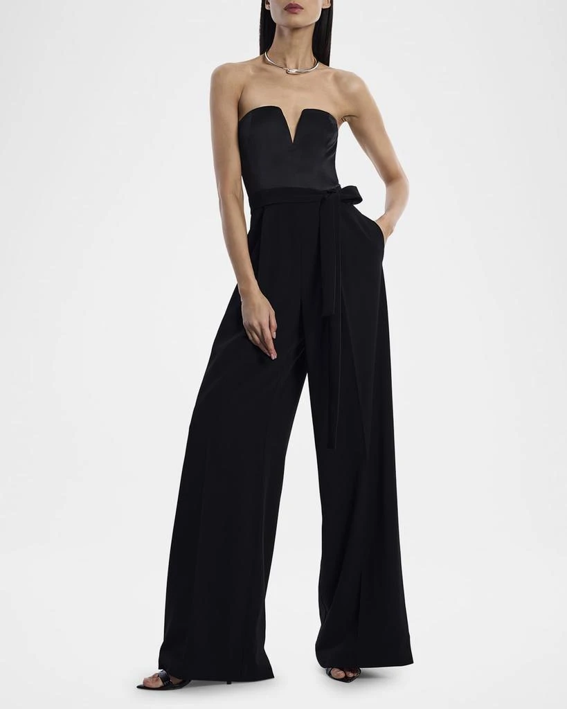 BCBG Strapless Wide-Leg Mixed Media Jumpsuit 4