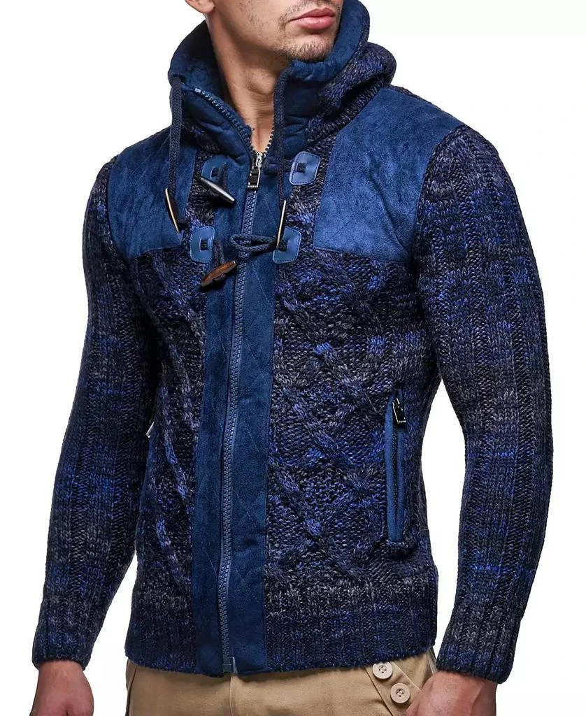 Leif Nelson Men
s Knit Zip-up Jacket With Geometric Patterns and Leather Accents