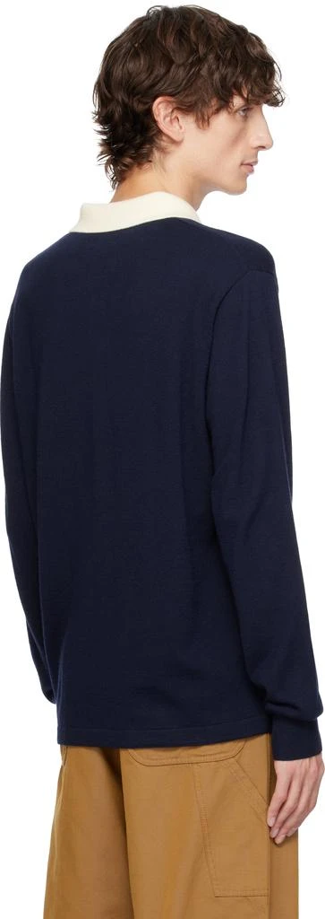 Drake's Navy Knitted Rugby Polo 3