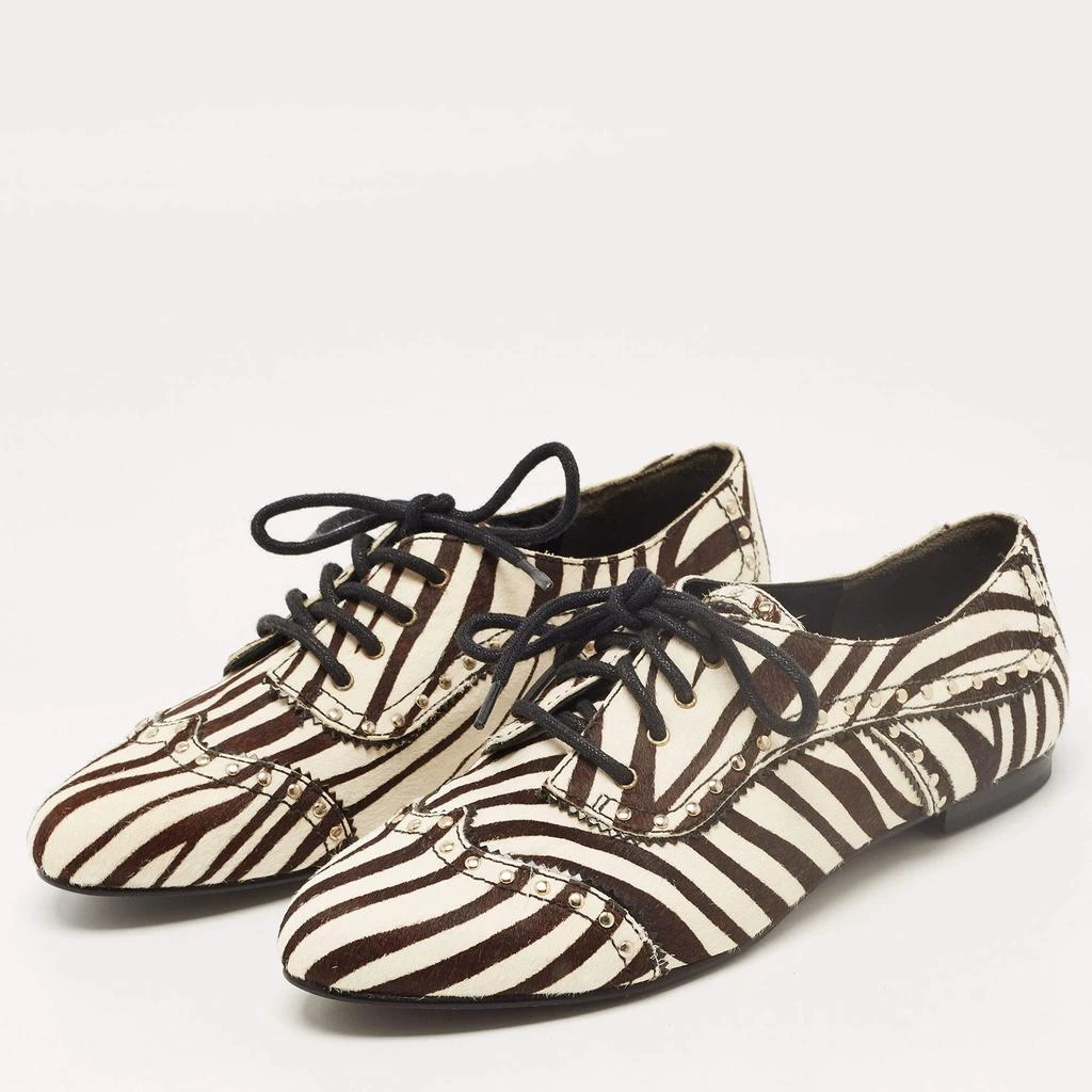 PIERRE BALMAIN Pierre Balmain Black/ White Zebra Print Pony Hair and Leather Studded  Lace Up Oxfords Size 37 2