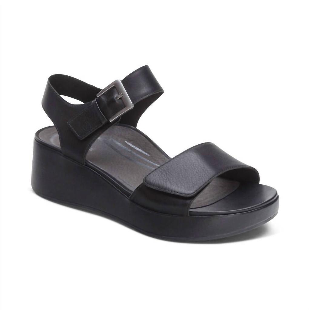 Aetrex Women's Ariel Adjustable Quarter Strap Wedge In Black