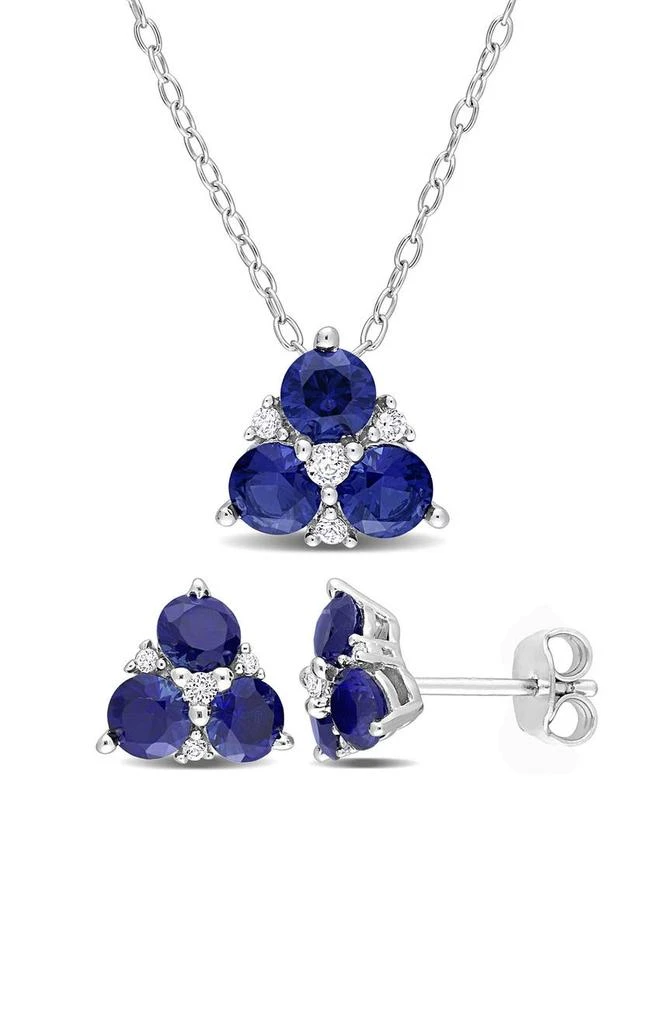 DELMAR Sterling Silver Blue 
White CZ Cluster Necklace 
Earrings Set