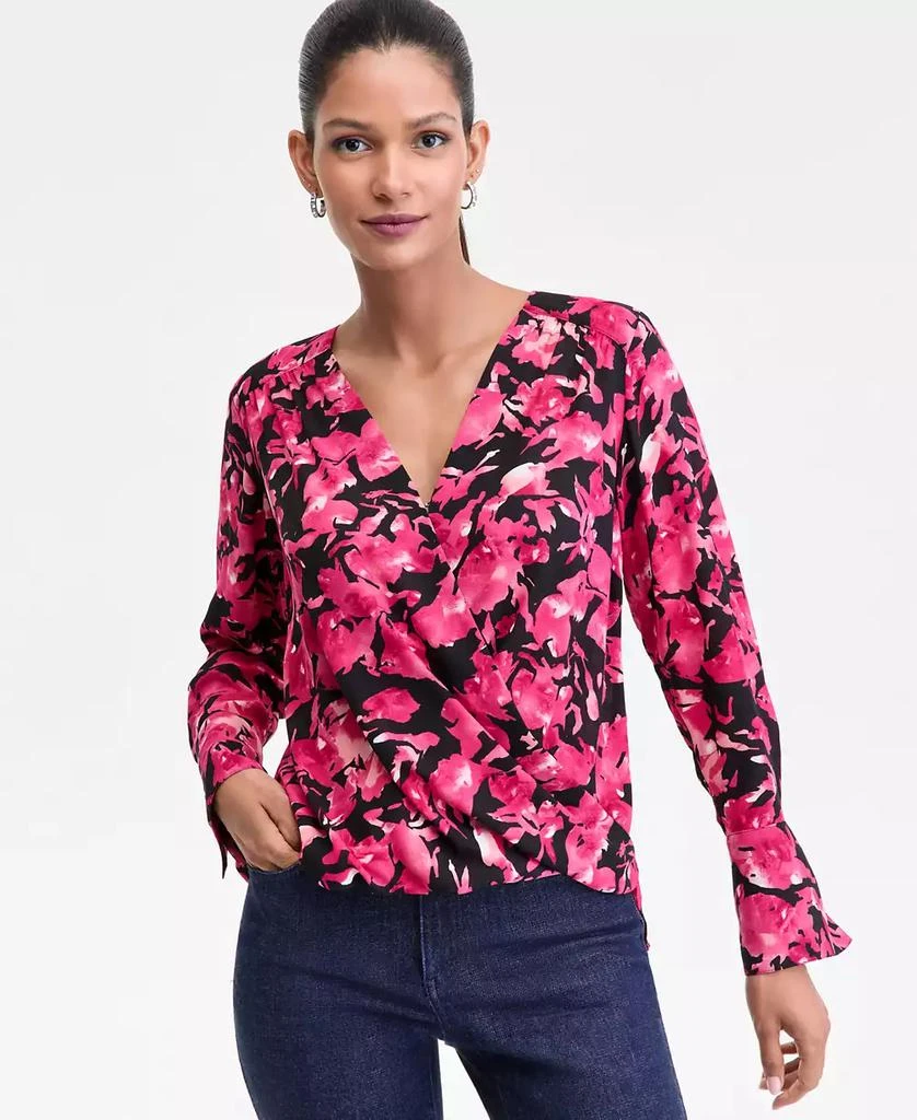 INC International Women's Surplice Long-Sleeve Blouse, Exclusively at Macy's