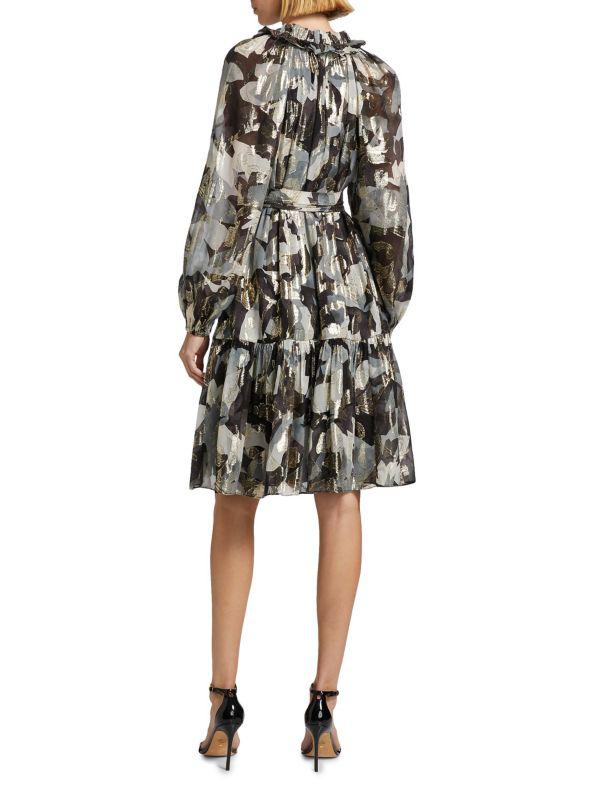 Kobi Halperin Jenson Metallic Floral Knee-Length Dress