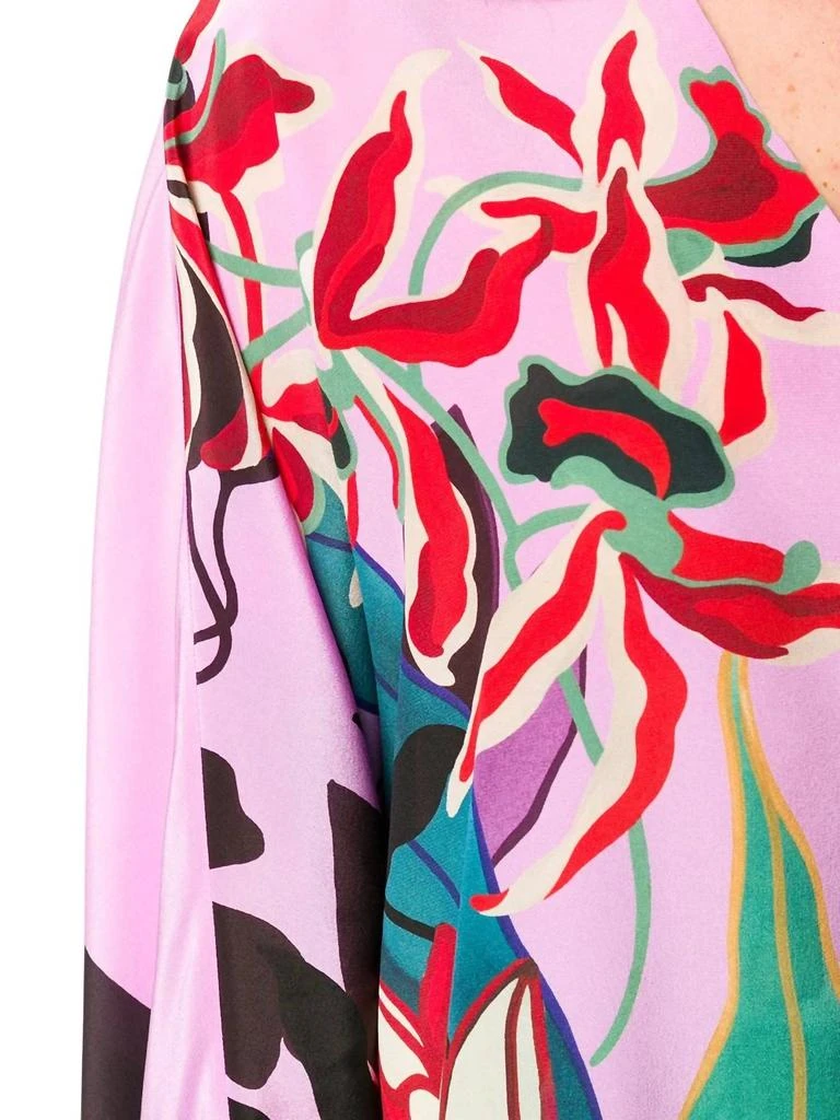 Valentino Valentino - Feather-embellished Mirrored Orchid Ramage Blouse 5