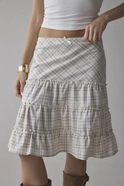 Urban Renewal ReMADE By UO Remnants Tiered Plaid Knee-Length Skirt 2