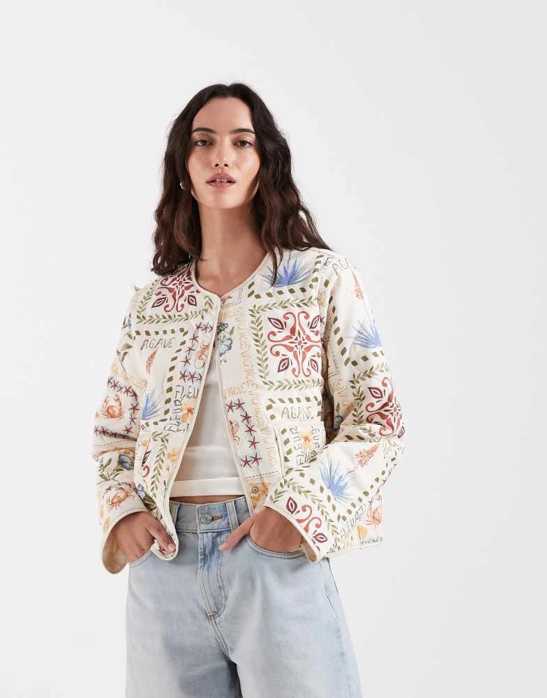 ONLY ONLY quilted jacked with floral patchwork in cream