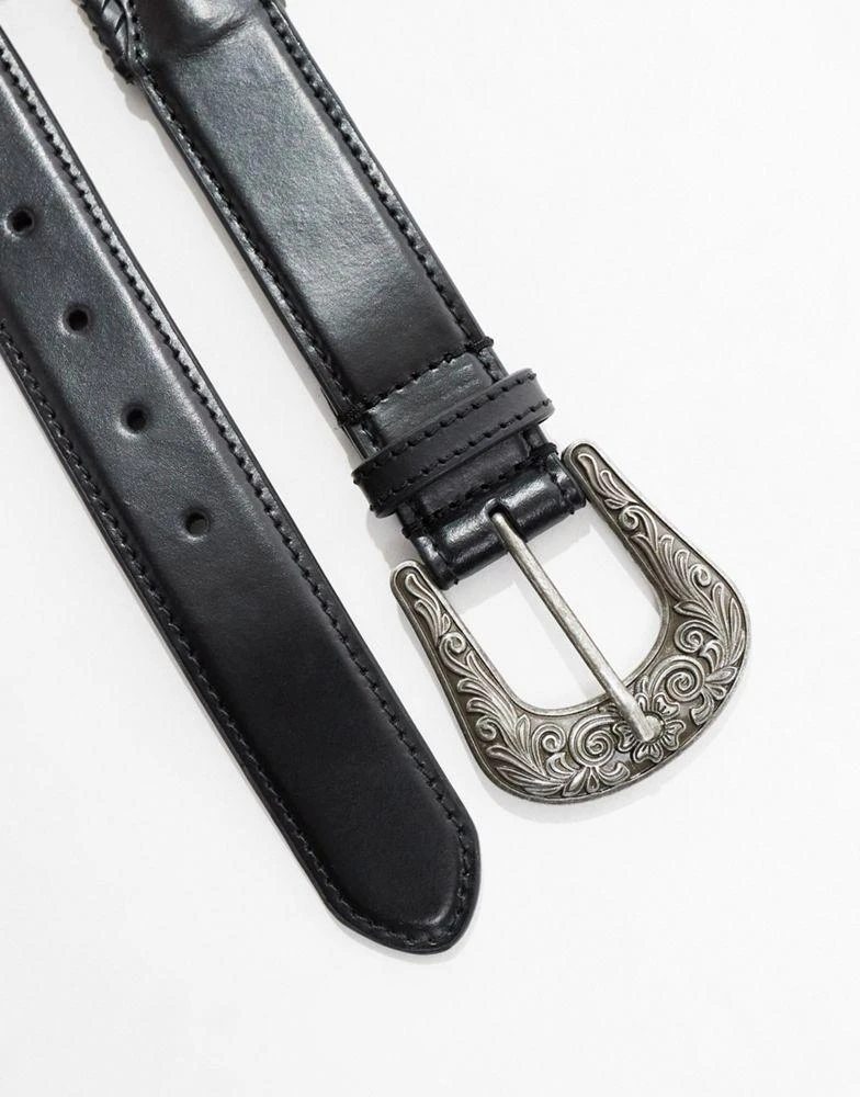 ASOS ASOS DESIGN leather woven belt with western buckle in black 3