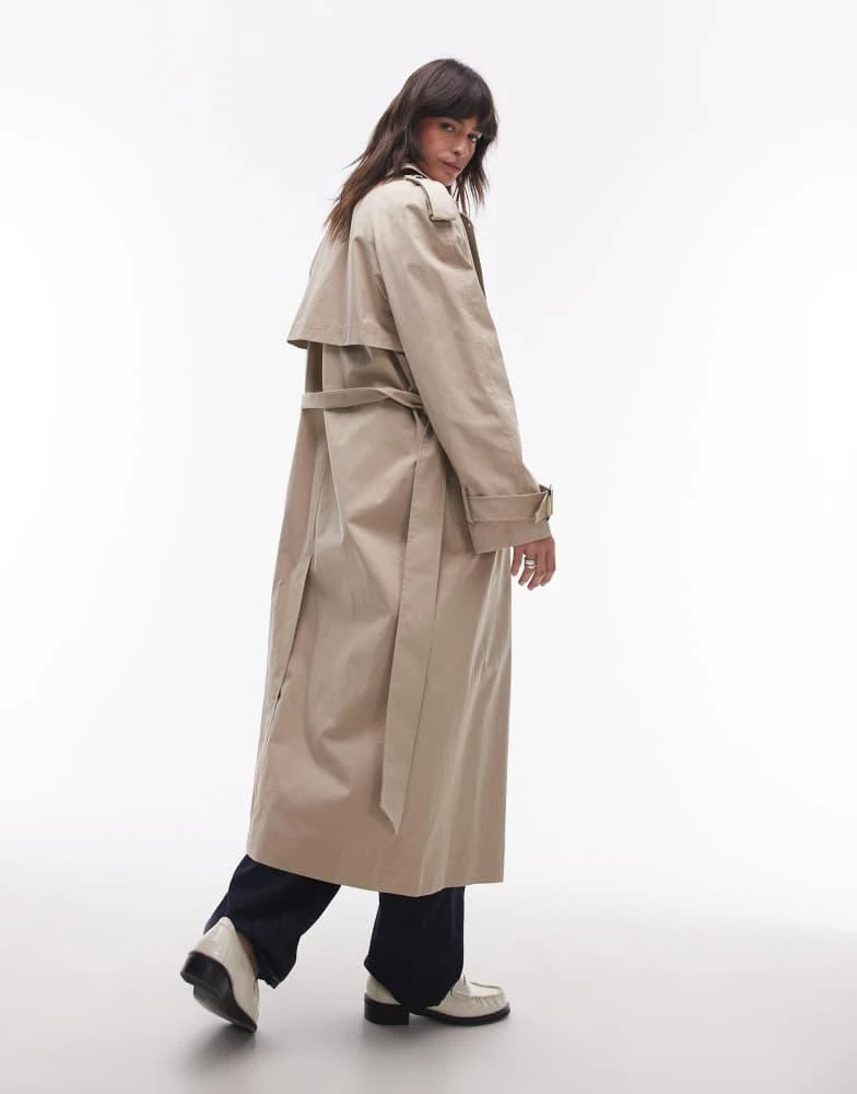 Topshop Topshop longline oversized trench coat in stone 3