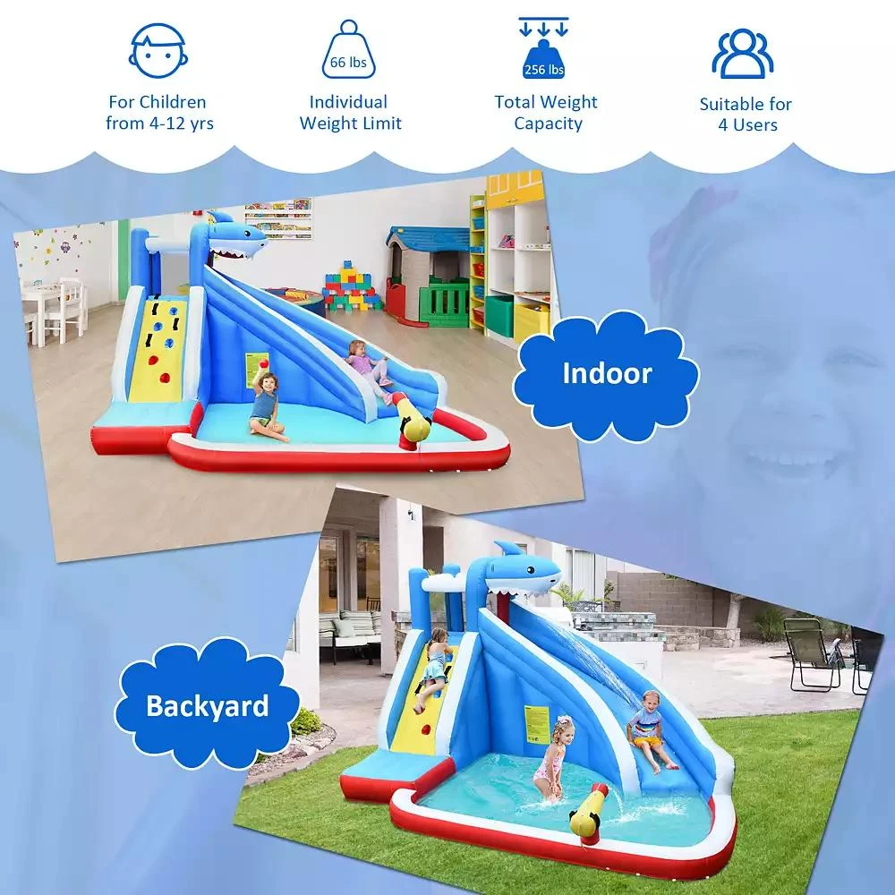 Slickblue 4-in-1 Inflatable Water Slide Park with Long Slide Ultimate Outdoor Playset for Kids 7