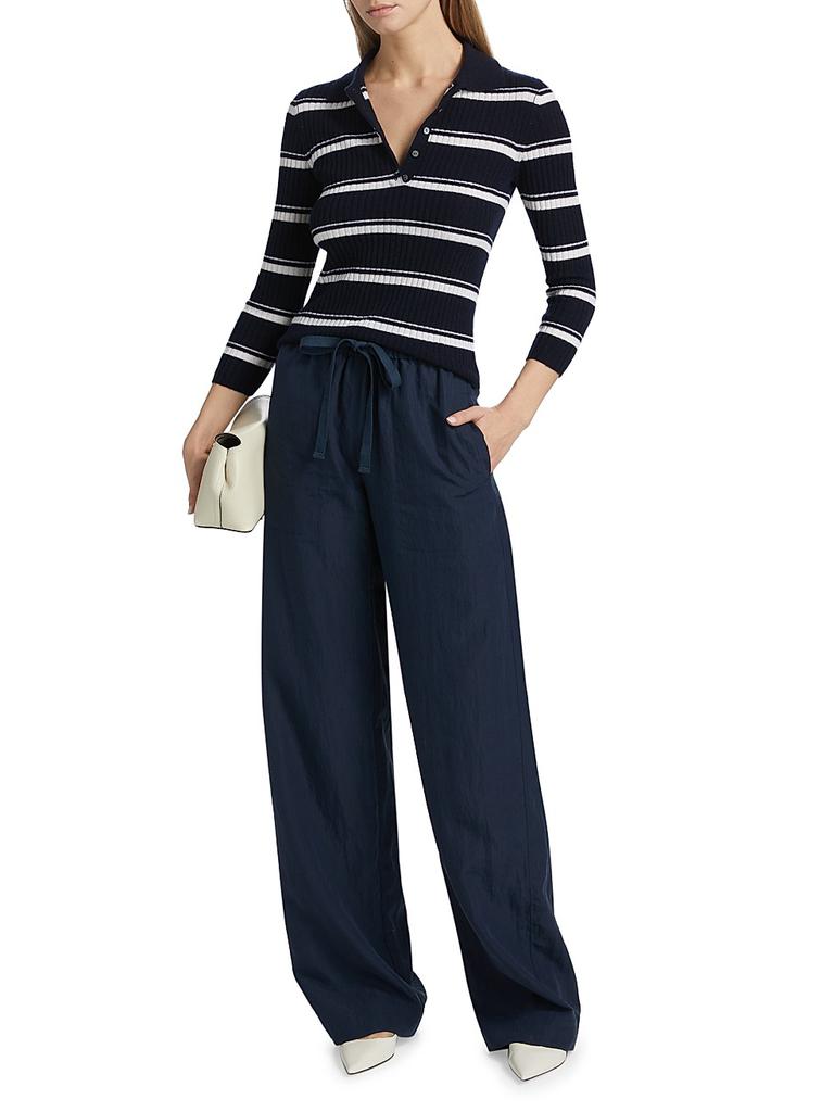 Vince Cashmere-Silk Striped Polo Top