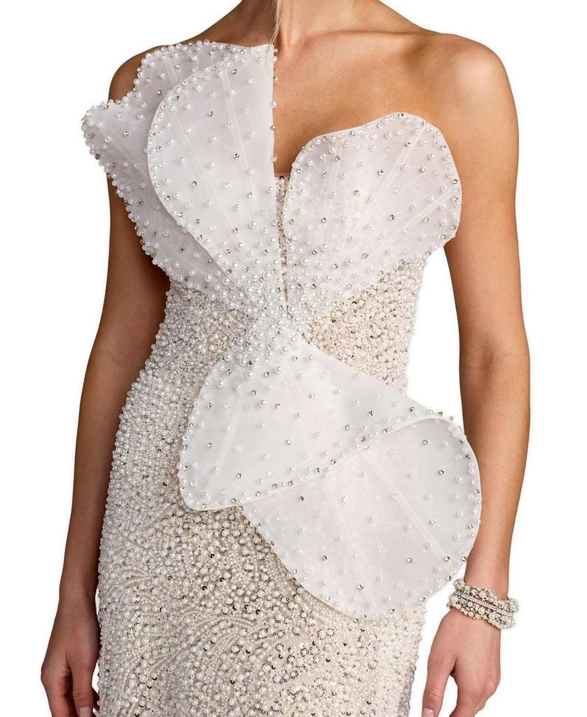 Mac Duggal Sequin Organza Strapless Bow Detail Column Gown 3
