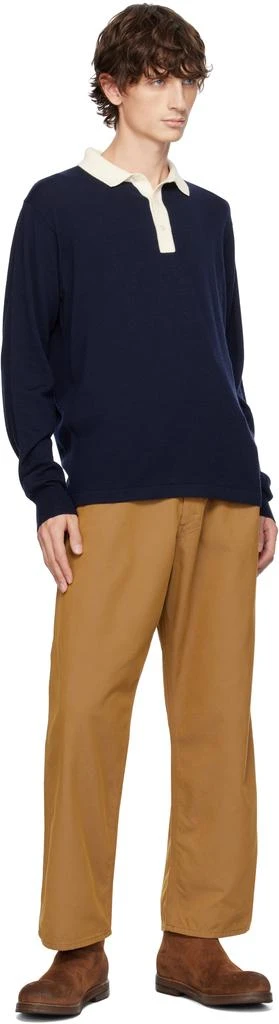 Drake's Navy Knitted Rugby Polo 4