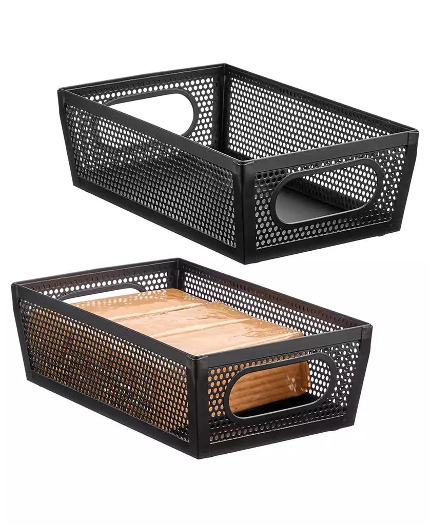 mDesign Perforated Metal Storage Bin with Handles - Set of 2 - Matte Black 2